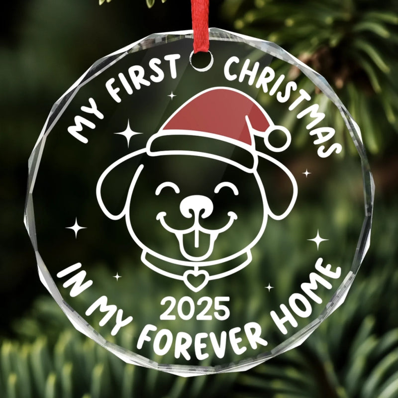 Circle Glass Ornament - Christmas Birthday Gifts For Dog Lovers, Dog Dad And Mom - Jingle Paws, Happy Heart