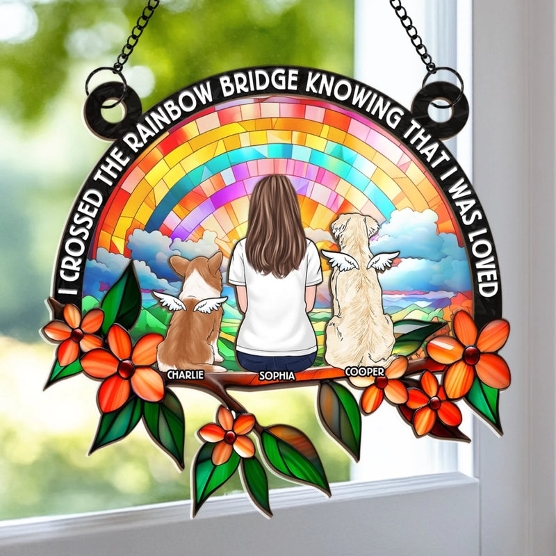 Custom Window Hanging Suncatcher Ornament -  Personalized Pet Memorial Gifts For Dogs, Cats - Until We Meet Again At The Rainbow Bridge