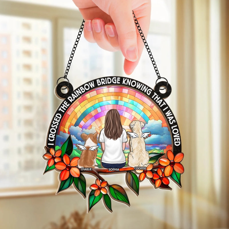 Custom Window Hanging Suncatcher Ornament -  Personalized Pet Memorial Gifts For Dogs, Cats - Until We Meet Again At The Rainbow Bridge