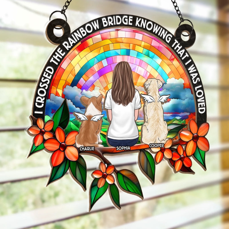 Custom Window Hanging Suncatcher Ornament -  Personalized Pet Memorial Gifts For Dogs, Cats - Until We Meet Again At The Rainbow Bridge
