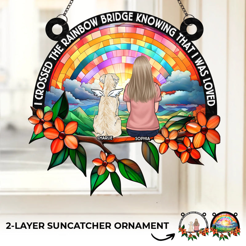 Custom Window Hanging Suncatcher Ornament -  Personalized Pet Memorial Gifts For Dogs, Cats - Until We Meet Again At The Rainbow Bridge