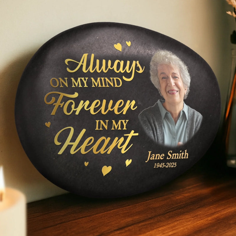 Custom Photo Printed Rock - Personalized Memorial Sympathy Gifts For Loss Of Mom, Dad - Watching Over Us Always
