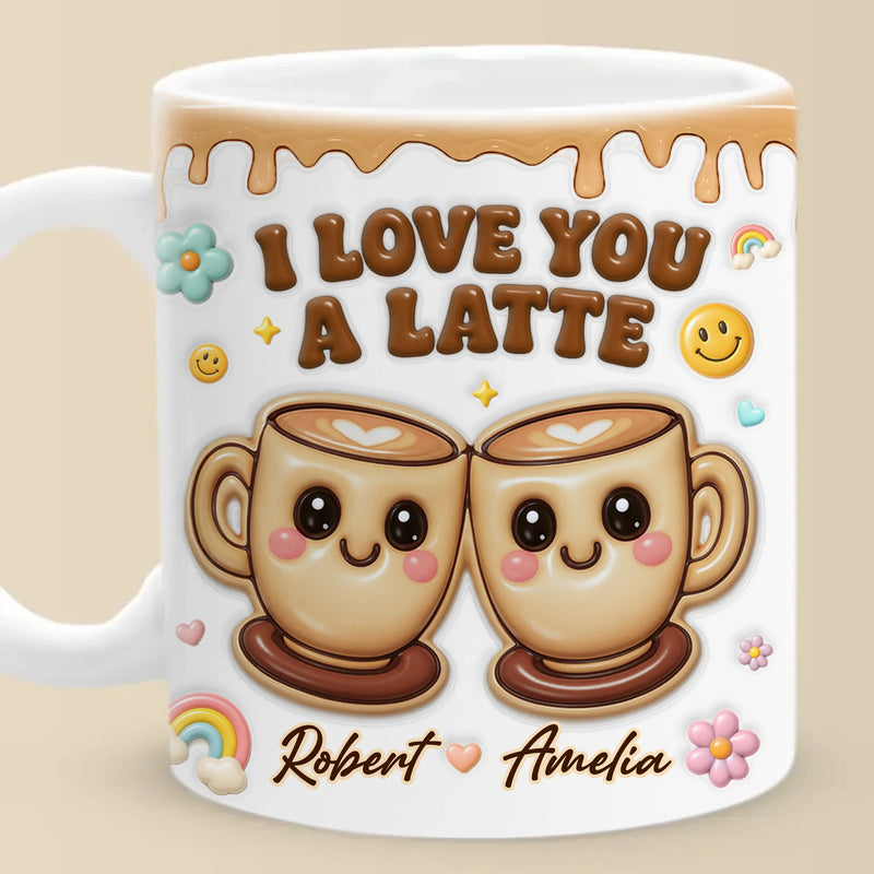 Custom 3D Inflated Effect Printed Mug - Personalized Anniversary Wedding Gifts For Husband And Wife, Him And Her - I Love You A Latte