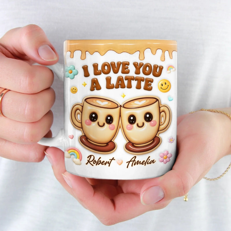 Custom 3D Inflated Effect Printed Mug - Personalized Anniversary Wedding Gifts For Husband And Wife, Him And Her - I Love You A Latte
