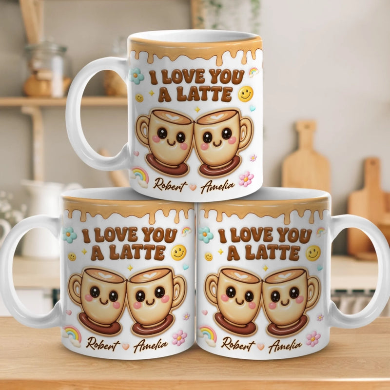 Custom 3D Inflated Effect Printed Mug - Personalized Anniversary Wedding Gifts For Husband And Wife, Him And Her - I Love You A Latte