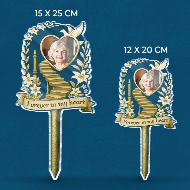 Custom Photo Stain Glass Style Acrylic Garden Stake - Personalized Memorial Sympathy Gifts For Loss Of Mom, Dad - Heartstrings Never Break
