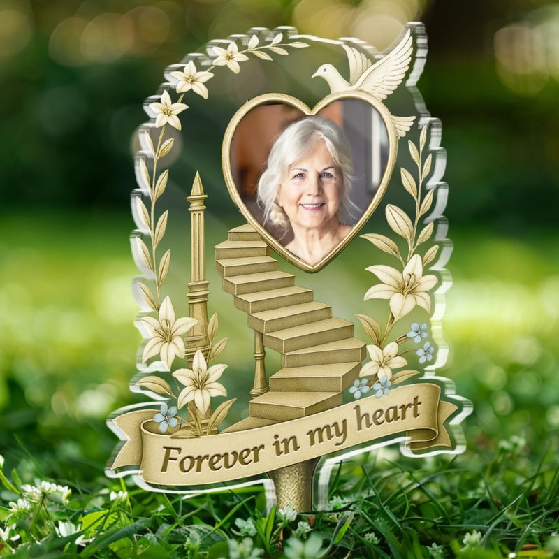 Custom Photo Stain Glass Style Acrylic Garden Stake - Personalized Memorial Sympathy Gifts For Loss Of Mom, Dad - Heartstrings Never Break