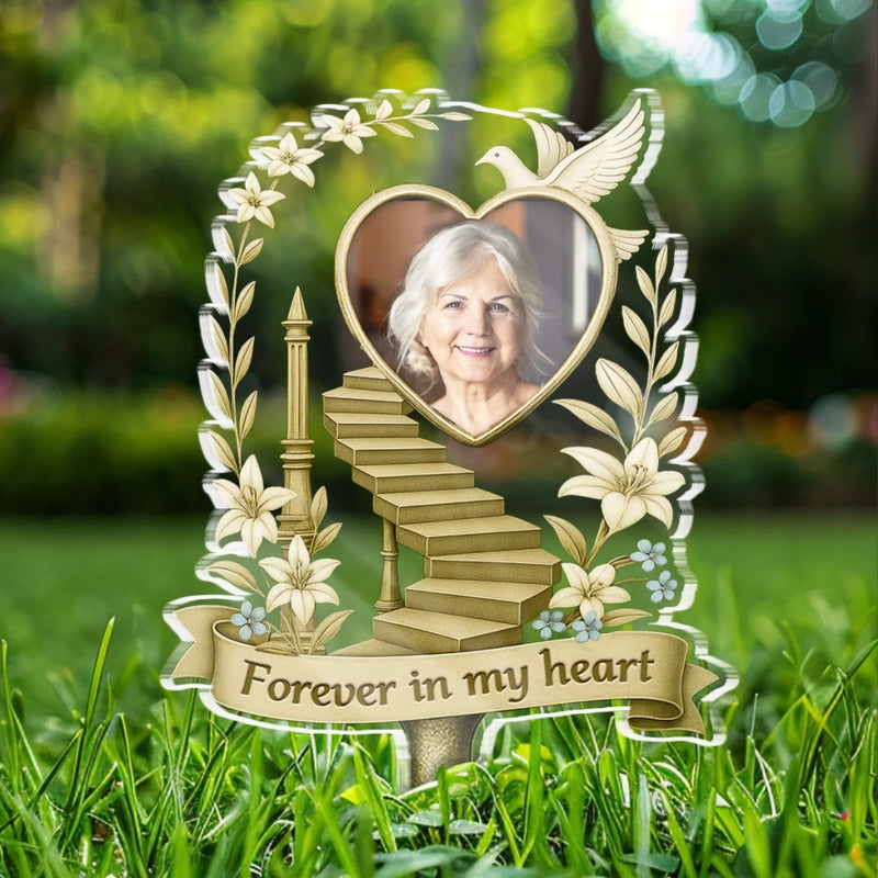 Custom Photo Stain Glass Style Acrylic Garden Stake - Personalized Memorial Sympathy Gifts For Loss Of Mom, Dad - Heartstrings Never Break