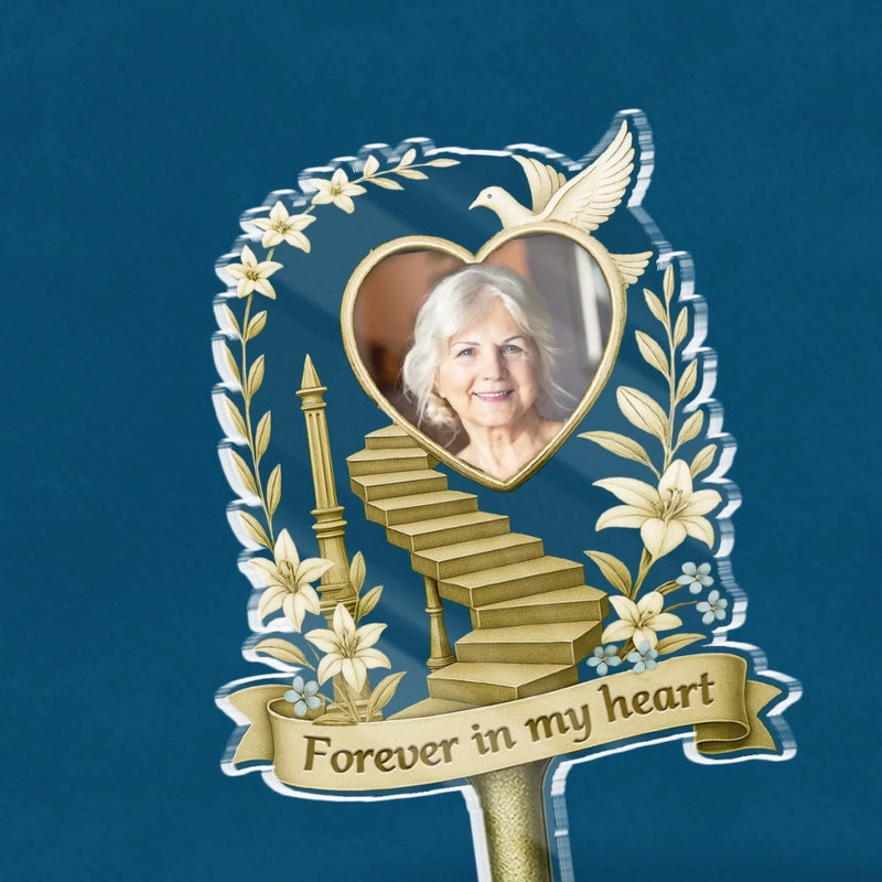 Custom Photo Stain Glass Style Acrylic Garden Stake - Personalized Memorial Sympathy Gifts For Loss Of Mom, Dad - Heartstrings Never Break