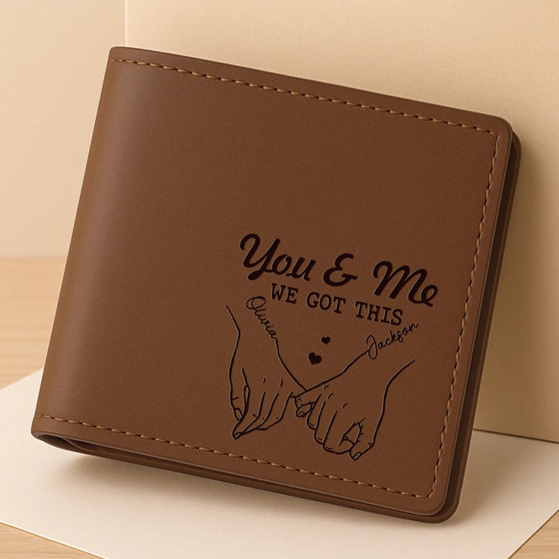 Custom Engraved Bifold Leather Wallet Two Sides - Personalized Anniversary Wedding Gifts For Husband And Wife, Him And Her - Love You And Forever Yours