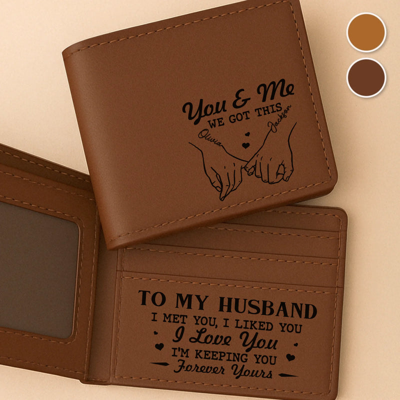 Custom Engraved Bifold Leather Wallet Two Sides - Personalized Anniversary Wedding Gifts For Husband And Wife, Him And Her - Love You And Forever Yours
