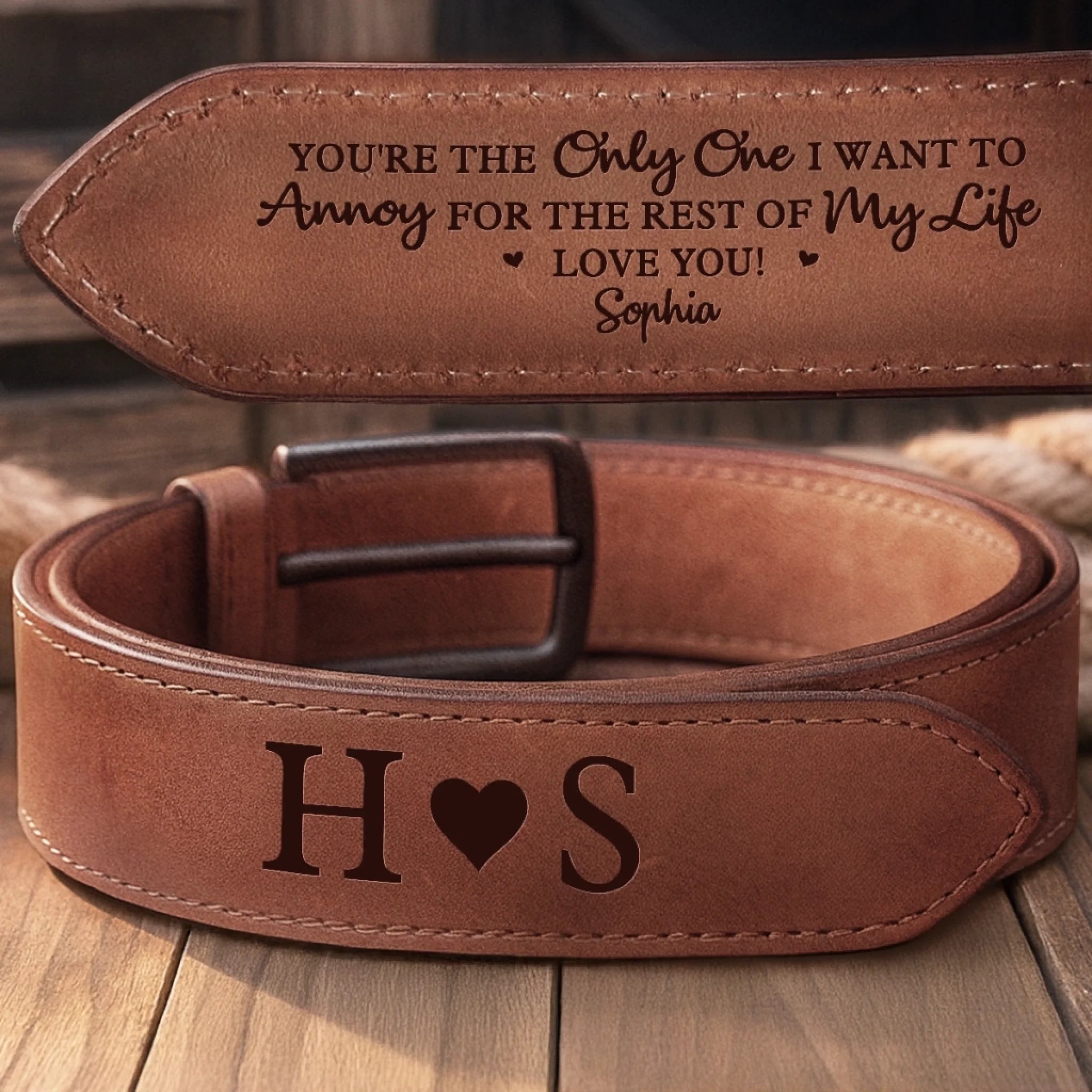 thumbnail image 2 of Lucky To Have You In Life - Family Personalized Custom Engraved Leather Belt - Father's Day, Gift For 2 of 11