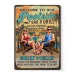 Custom Name Poolside Bar & Grill Gifts for Couples - Personalized Metal Sign