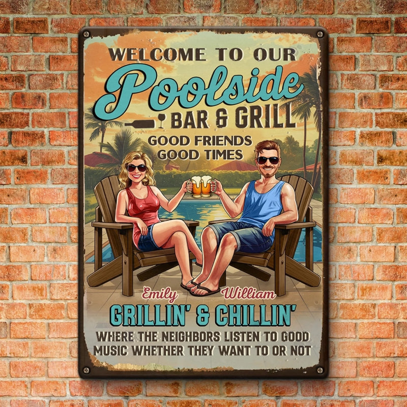 Custom Home Decor Metal Sign - Personalized Anniversary Wedding Gifts For Husband And Wife, Him And Her - Poolside Vibes Only
