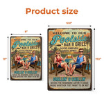 Custom Name Poolside Bar & Grill Gifts for Couples - Personalized Metal Sign