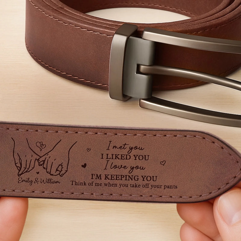 Custom Double-Sided Engraved Leather Belt - Personalized Anniversary Wedding Gifts For Husband And Wife, Him And Her - Forever And Always