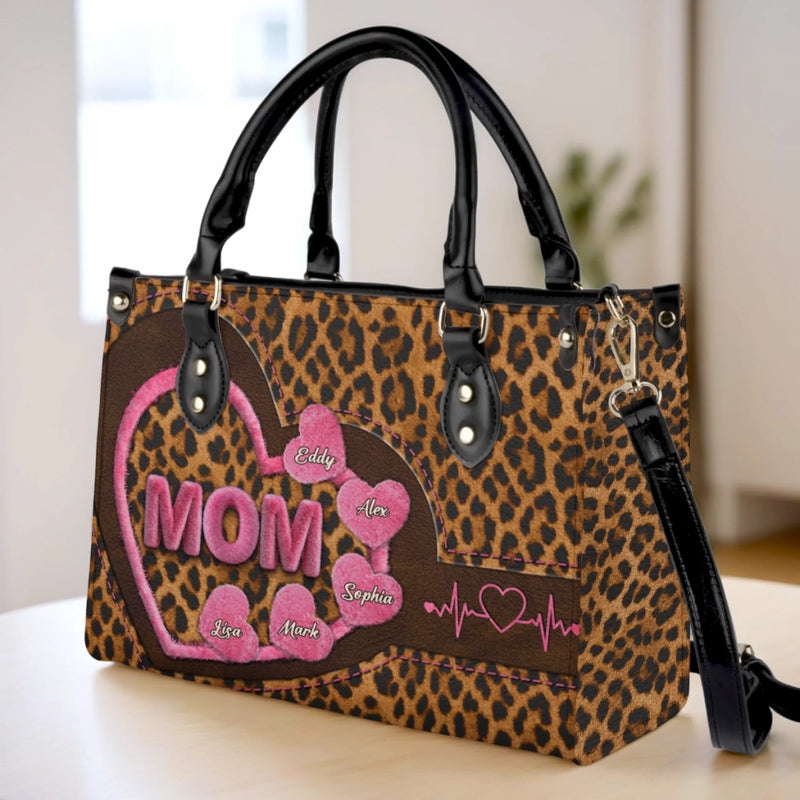 Custom Leather Handbag - Personalized Mother's Day Gifts For Mother, Grandmother - From My Heartbeat To Yours