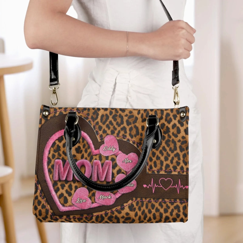 Custom Leather Handbag - Personalized Mother's Day Gifts For Mother, Grandmother - From My Heartbeat To Yours
