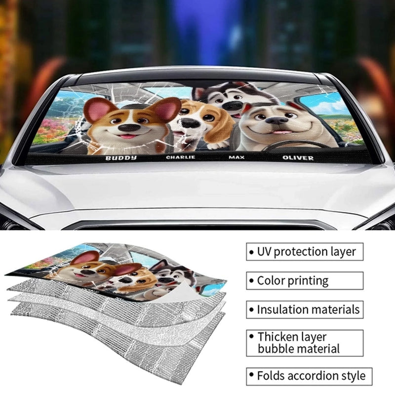 Custom Auto Windshield Sunshade, Car Window Protector - Personalized Birthday Gifts For Dog Lovers, Dog Dad And Mom - Too Cool to Brake