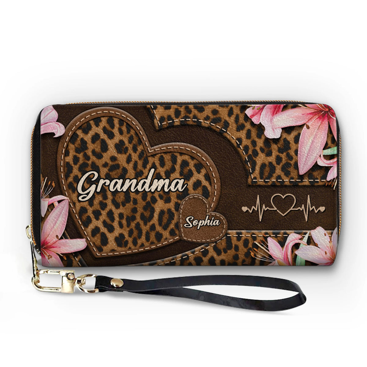 Custom Leather Long Wallet - Personalized Mother's Day Gifts For Mother, Grandmother - One Beat, One Love