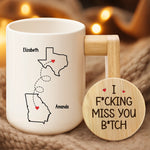 Custom Ceramic Mug With Wooden Lid & Handle - Personalized Best Friend Birthday Gifts For BFF, Best Friends - Never Too Far To Have Coffee Together