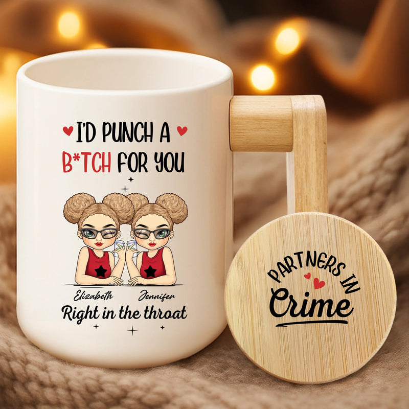 Custom Ceramic Mug With Wooden Lid & Handle - Personalized Best Friend Birthday Gifts For Women - Partners In Crime
