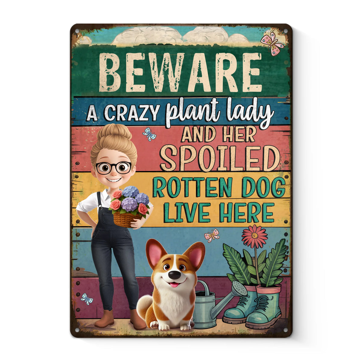 Custom Home Decor Metal Sign - Personalized Garden Gifts For Gardeners, Dog Lovers, Dog Dad And Mom - Peace Love Plants And Muddy Paws