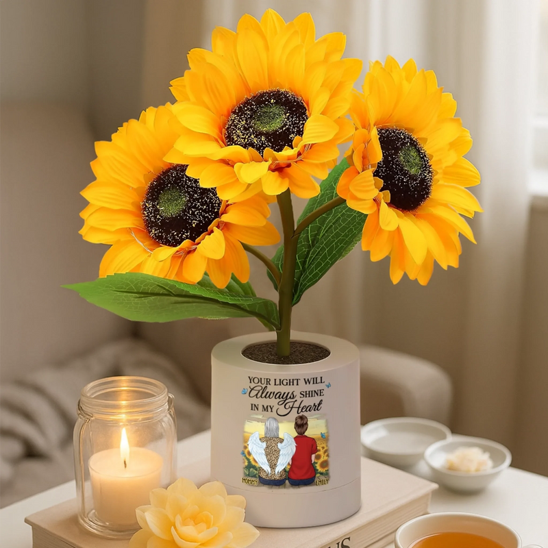 Custom Sunflower Lamp Night Light - Personalized Memorial Sympathy Gifts For Loss Of Mom, Dad - Memories Shine Through Every Darkness