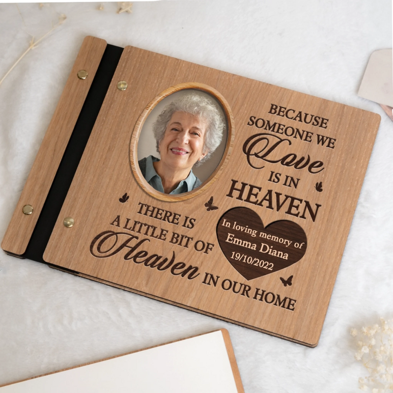 Custom Photo Wooden Scrapbook - Personalized Memorial Sympathy Gifts For Loss Of Mom, Dad - Where Heaven Meets Our Hearts