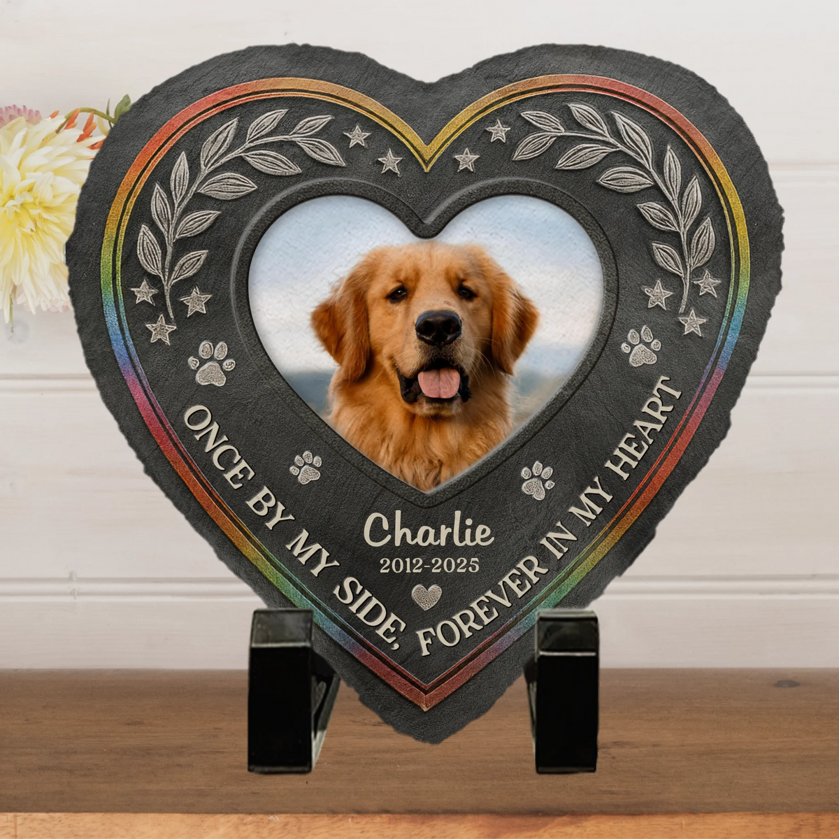 Custom Photo Heart Shaped Memorial Stone - Personalized Pet Memorial Gifts For Dogs, Cats - Heart Full Of Memories