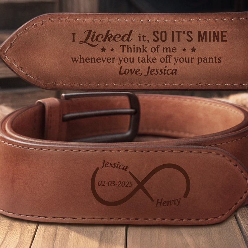 Custom Double-Sided Engraved Leather Belt - Personalized Anniversary Wedding Gifts For Husband And Wife, Him And Her - Pants Up, Love Up