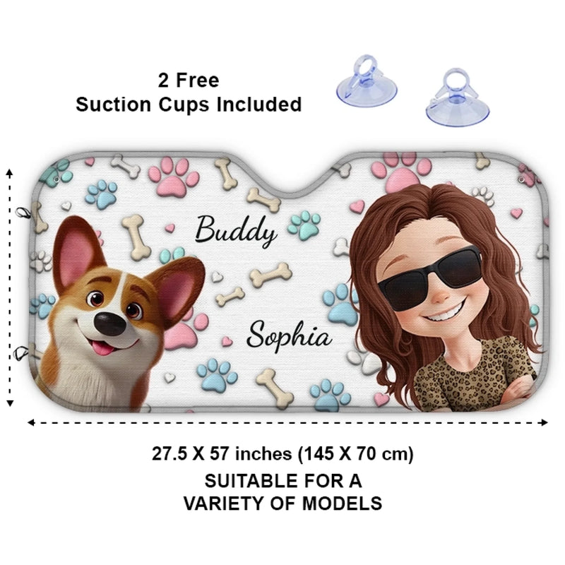 Custom Auto Windshield Sunshade, Car Window Protector - Personalized Birthday Gifts For Dog Lovers, Dog Dad And Mom - Just Me And The Fluff Squad