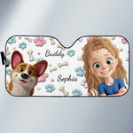 Custom Auto Windshield Sunshade, Car Window Protector - Personalized Birthday Gifts For Dog Lovers, Dog Dad And Mom - Just Me And The Fluff Squad