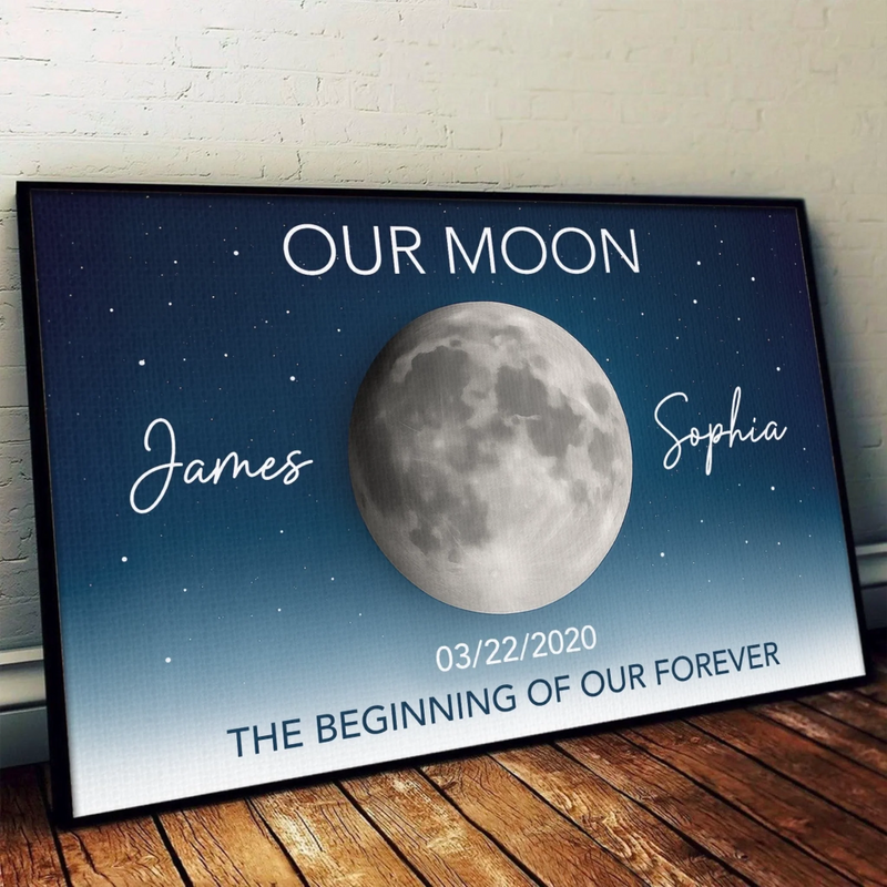 Custom Horizontal Poster - Personalized Anniversary Wedding Gifts For Husband And Wife, Him And Her - Under This Moon Our Story Began
