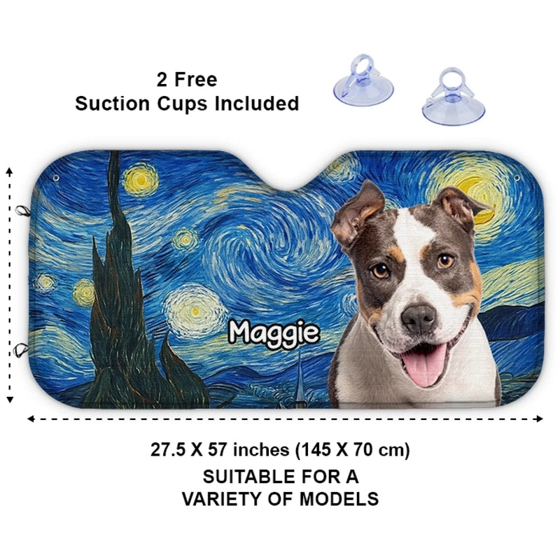 Custom Photo Auto Windshield Sunshade, Car Window Protector - Personalized Birthday Gifts For Dog Cat Lovers, Dog Dad And Mom, Cat Owners - Painted In Fur And Stars