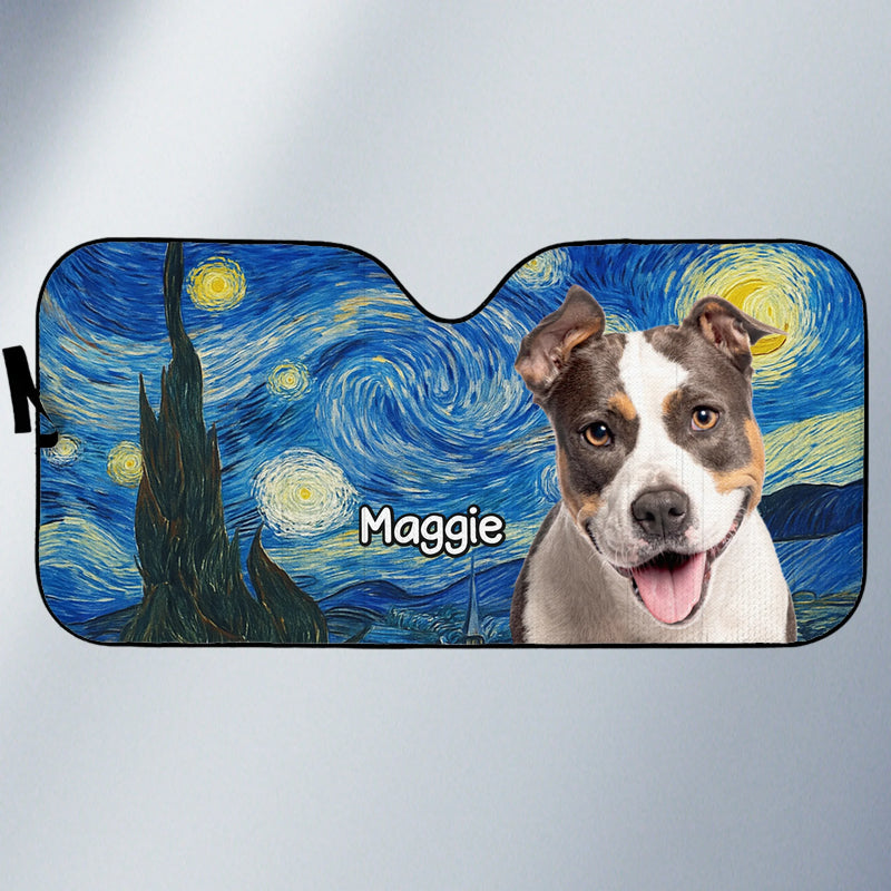 Custom Photo Auto Windshield Sunshade, Car Window Protector - Personalized Birthday Gifts For Dog Cat Lovers, Dog Dad And Mom, Cat Owners - Painted In Fur And Stars