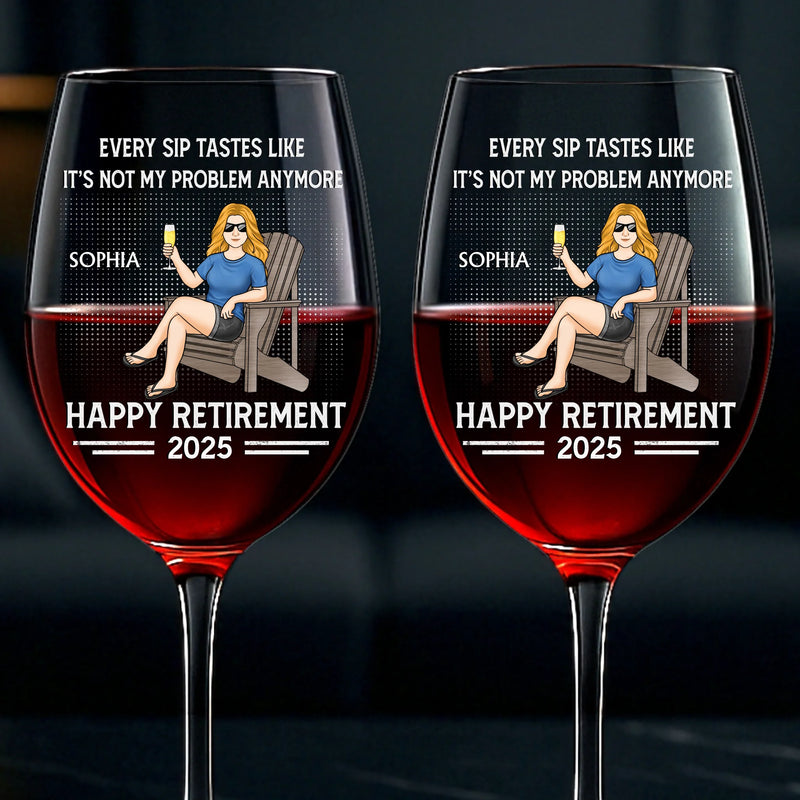 Custom Stemmed Wine Glass - Personalized Retirement Gifts For Women, Men - Retired And Relaxed