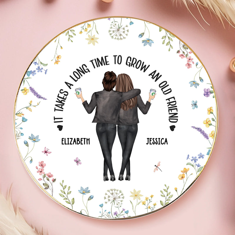 Custom Full-Print Round Jewelry Dish - Personalized Best Friend Birthday Gifts For Women - Time Makes Friendships Golden