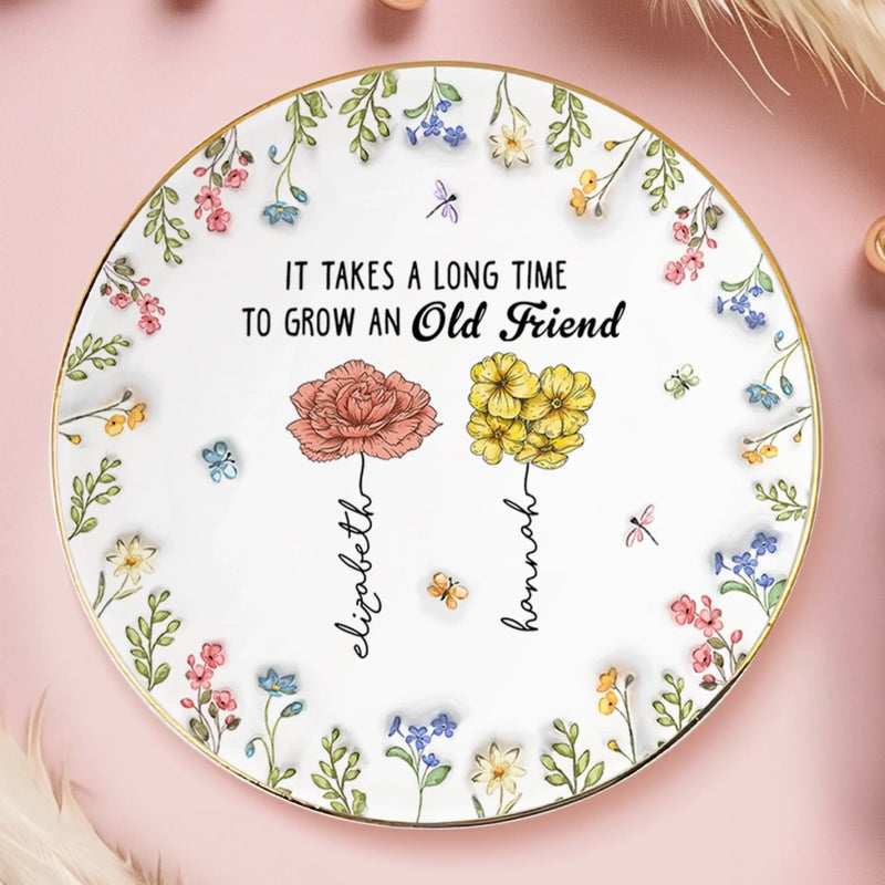 Custom 3D Inflated Effect Printed Full-Print Round Jewelry Dish - Personalized Best Friend Birthday Gifts For Women - Blooms Of A Lasting Bond