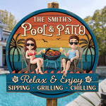 Custom Name Pool and Patio Gifts for Couples - Personalized Wood Sign
