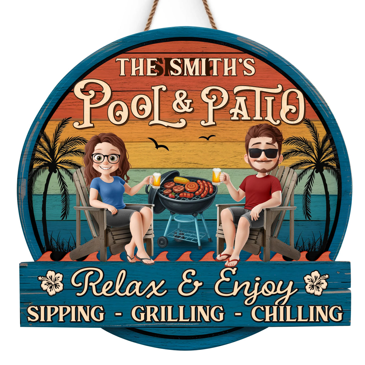 Custom Wood Sign - Personalized Summer Vacation And Travel Gifts For Husband And Wife, Him And Her - Sunshine And Sips