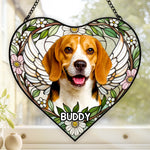 Custom Photo Heart-Shaped Stained Glass Window Suncatcher - Personalized Pet Memorial Sympathy Gifts For Dogs, Cats - Love Lives On Always