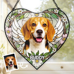 Custom Photo Heart-Shaped Stained Glass Window Suncatcher - Personalized Pet Memorial Sympathy Gifts For Dogs, Cats - Love Lives On Always