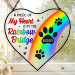 Custom Heart-Shaped Stained Glass Window Suncatcher - Personalized Pet Memorial Sympathy Gifts For Dog Lovers, Cat Lovers - A Piece Of My Heart Is At The Rainbow Bridge