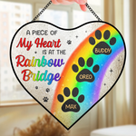 Custom Heart-Shaped Stained Glass Window Suncatcher - Personalized Pet Memorial Sympathy Gifts For Dog Lovers, Cat Lovers - A Piece Of My Heart Is At The Rainbow Bridge