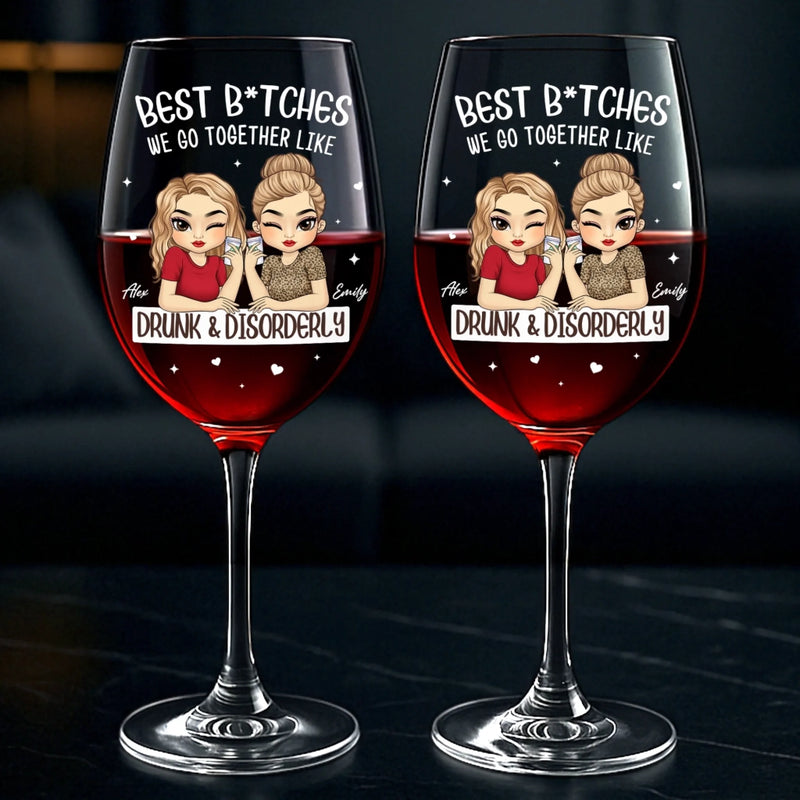 Custom Stemmed Wine Glass - Personalized Best Friend Birthday Gifts For Women - Drunk Together, Stay Together