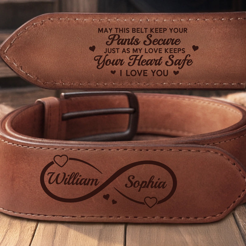 Custom Double-Sided Engraved Leather Belt - Personalized Anniversary Wedding Gifts For Husband And Wife, Him And Her - You And Me, No Filter