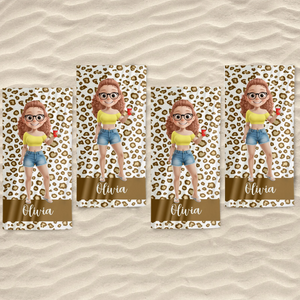 Serviette de plage personnalisée - Cadeaux de vacances et de voyage personnalisés pour femmes - Soleil, sable et boissons