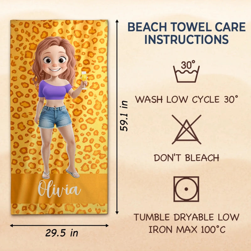 Custom Beach Towel - Personalized Summer Vacation And Travel Gifts For Women - Sun, Sand, And Sips