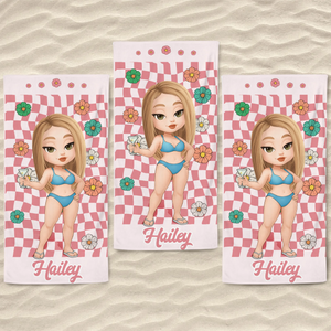 Custom Beach Towel - Personalized Summer Vacation And Travel Gifts For Women - Tropical Vibes All Day